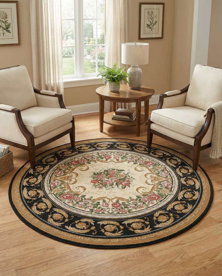 5' x 5' Easy-Clean Traditional Indoor / Outdoor Round Rug