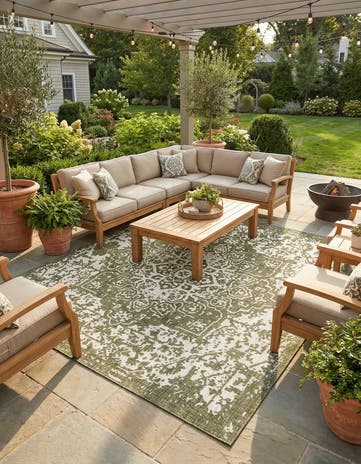 Green Easy-Clean Jill Zarin Dubai Indoor / Outdoor Square Rug