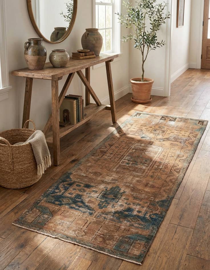 Detail image of 3' 6 x 9'  Hand Knotted Ultra Vintage Persian Wool Runner Rug