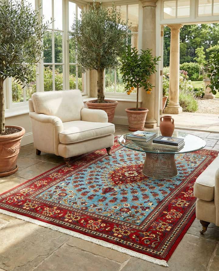 4' 7 x 6' 11 Hand Knotted Qom Persian Rug