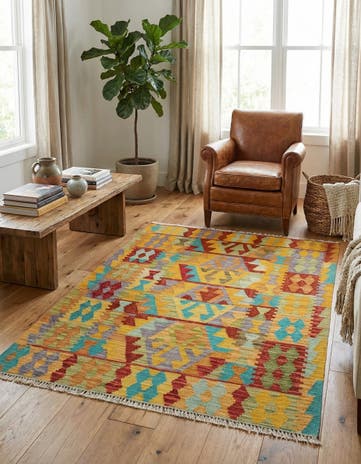 3' 3 x 4' 6 Hand Woven Kilim Maymana Wool Rug