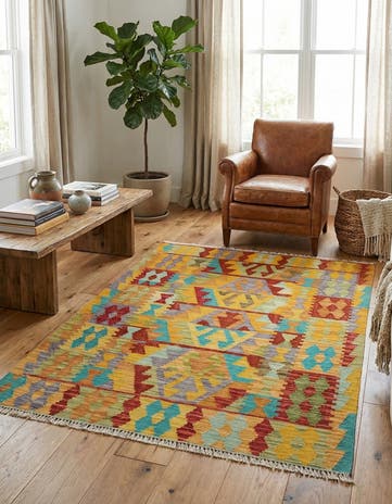 3' 3 x 4' 6 Hand Woven Kilim Maymana Wool Rug