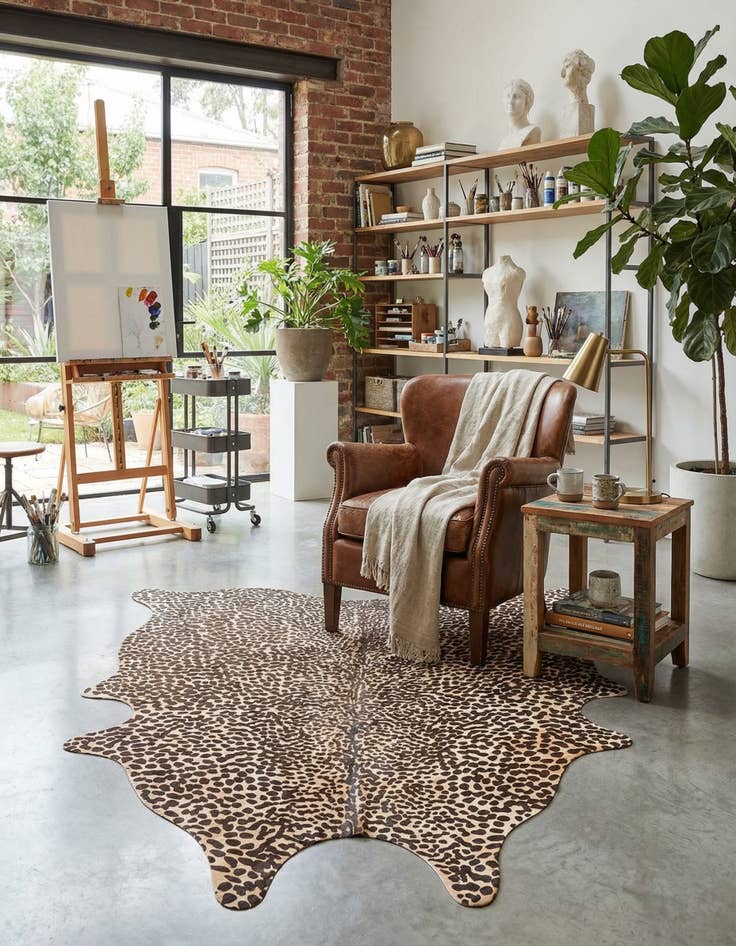 Detail image of 6' 5 x 7' 3 Cowhide Leather Freeform Rug