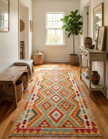 3' 3 x 6' 6 Hand Woven Kilim Maymana Wool Runner Rug