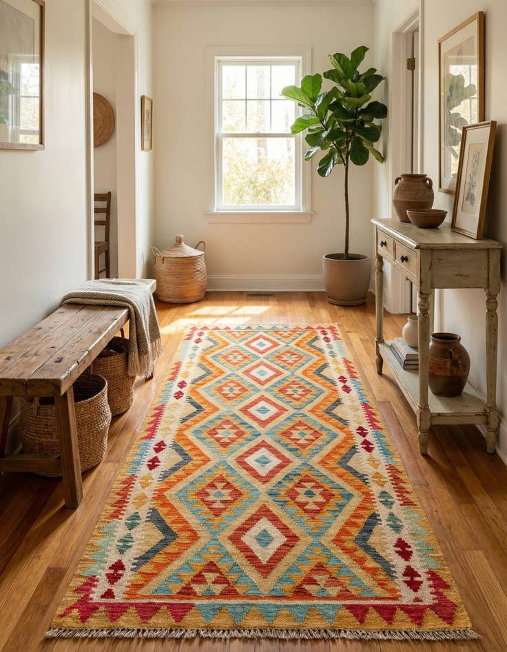 Detail image of 3' 3 x 6' 6  Hand Woven Kilim Maymana Wool Runner Rug