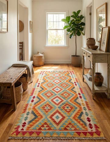 3' 3 x 6' 6 Hand Woven Kilim Maymana Wool Runner Rug