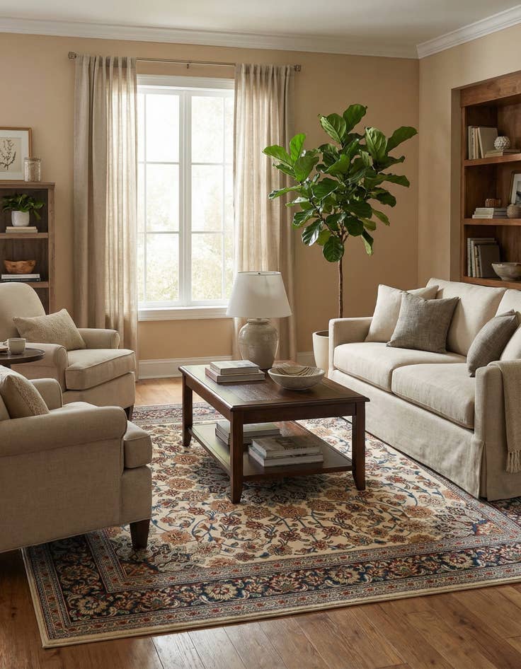 Detail image of 7' 10 x 7' 10  Washable Traditional Indoor / Outdoor Square Rug