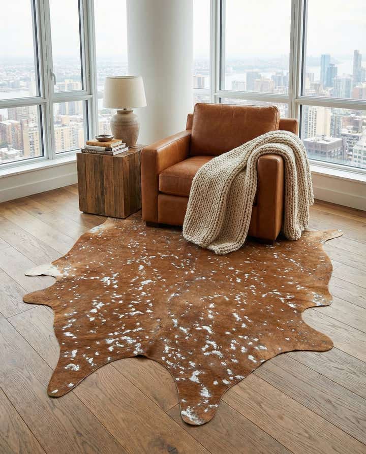 7' x 7' Cowhide Leather Freeform Rug