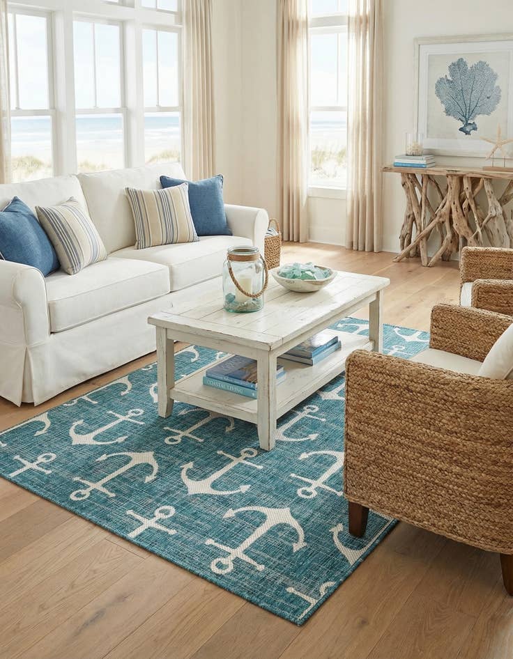 Detail image of 6' x 9'  Washable Coastal Indoor / Outdoor Rug