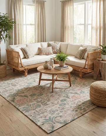 Ivory Hand Woven Chenille Jute Square Rug