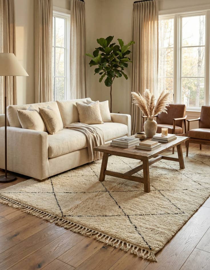 Detail image of  6' 8 x 10' 2  Hand Knotted Moroccan Wool Rug