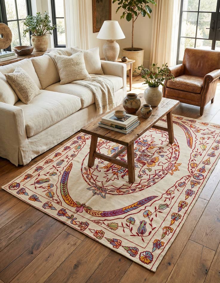 Detail image of 5' 5 x 7' 4 Hand Woven Kilim Suzani Wool Rug