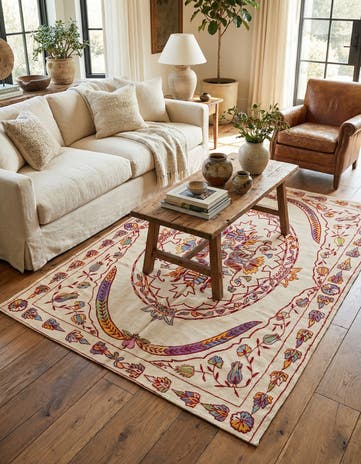 5' 5 x 7' 4 Hand Woven Kilim Suzani Wool Rug