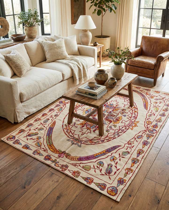 5' 5 x 7' 4 Hand Woven Kilim Suzani Wool Rug