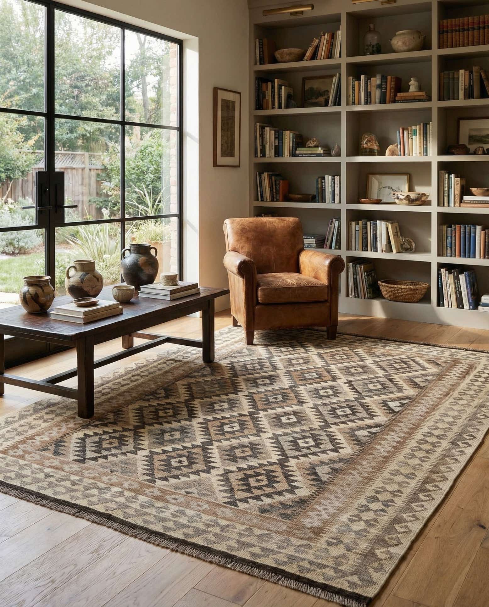 5' 3 x 6' 6 Hand Woven Kilim Maymana Wool Rug