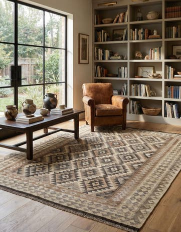 5' 3 x 6' 6 Hand Woven Kilim Maymana Wool Rug