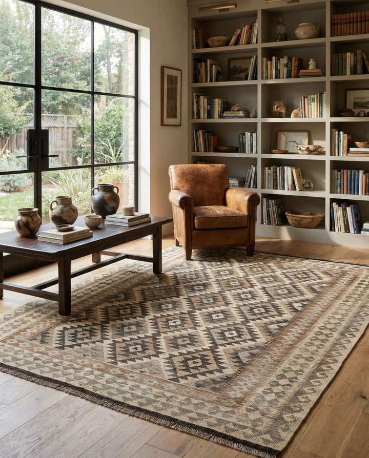 5' 3 x 6' 6 Hand Woven Kilim Maymana Wool Rug