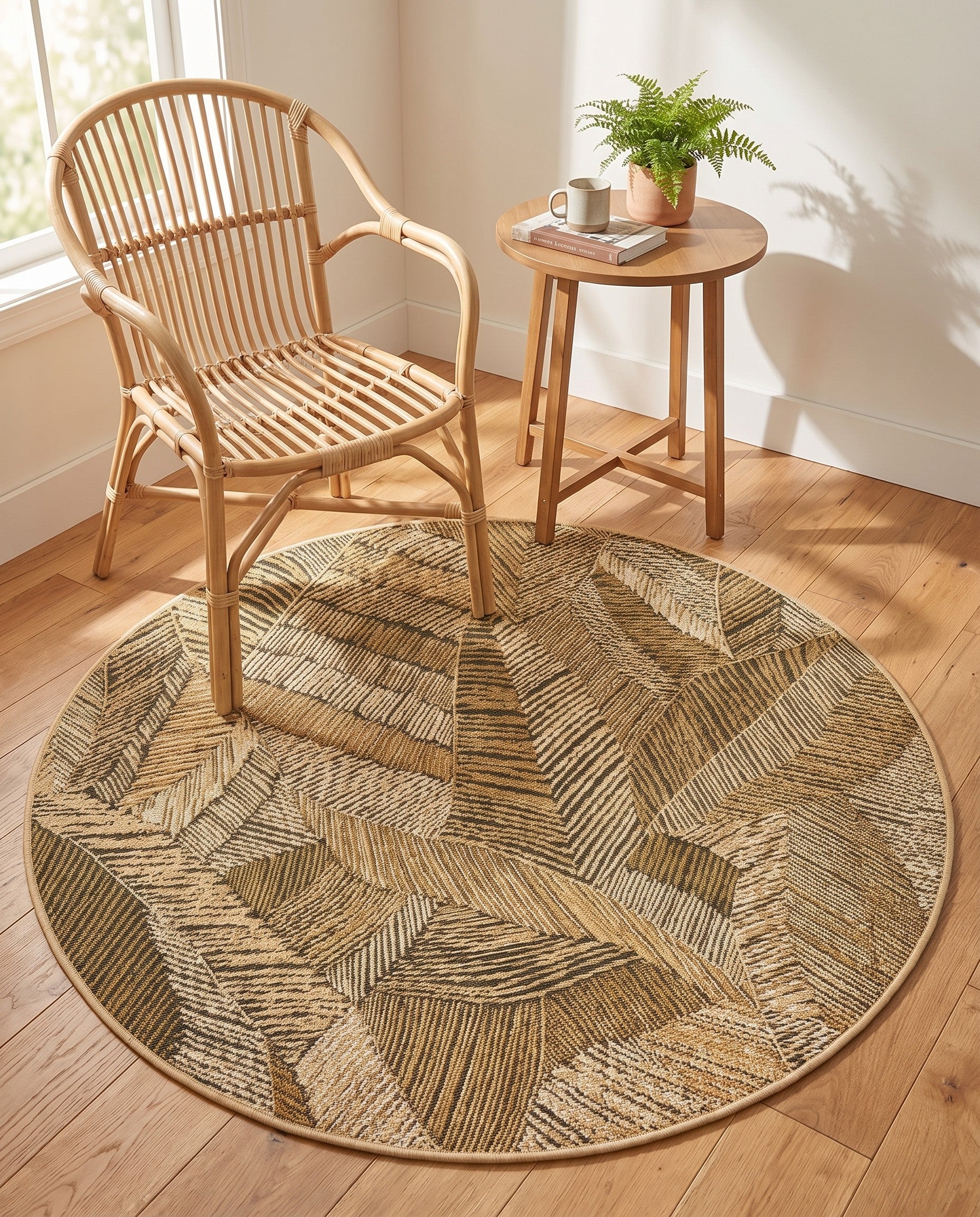 4' x 4' Easy-Clean Botanical Indoor / Outdoor Round Rug