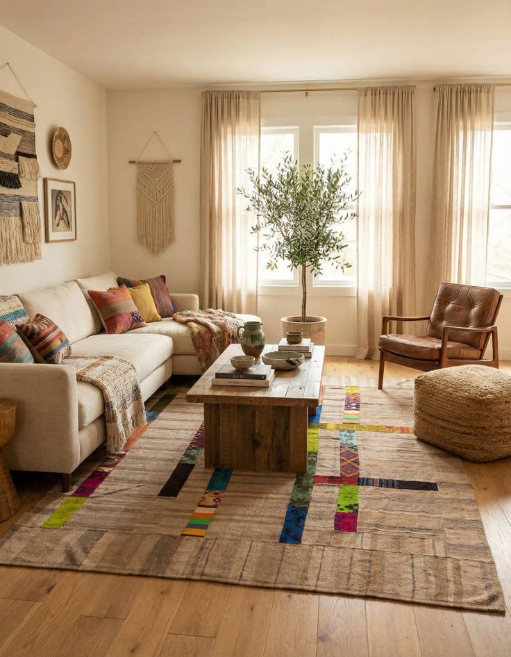 Detail image of 7' x 10'  Hand Woven Kilim Patchwork Wool Rug