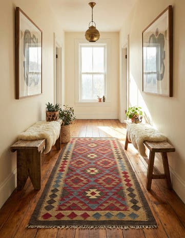 3' 3 x 6' 2 Hand Woven Kilim Maymana Wool Runner Rug