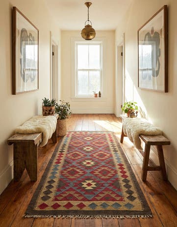 3' 3 x 6' 2 Hand Woven Kilim Maymana Wool Runner Rug