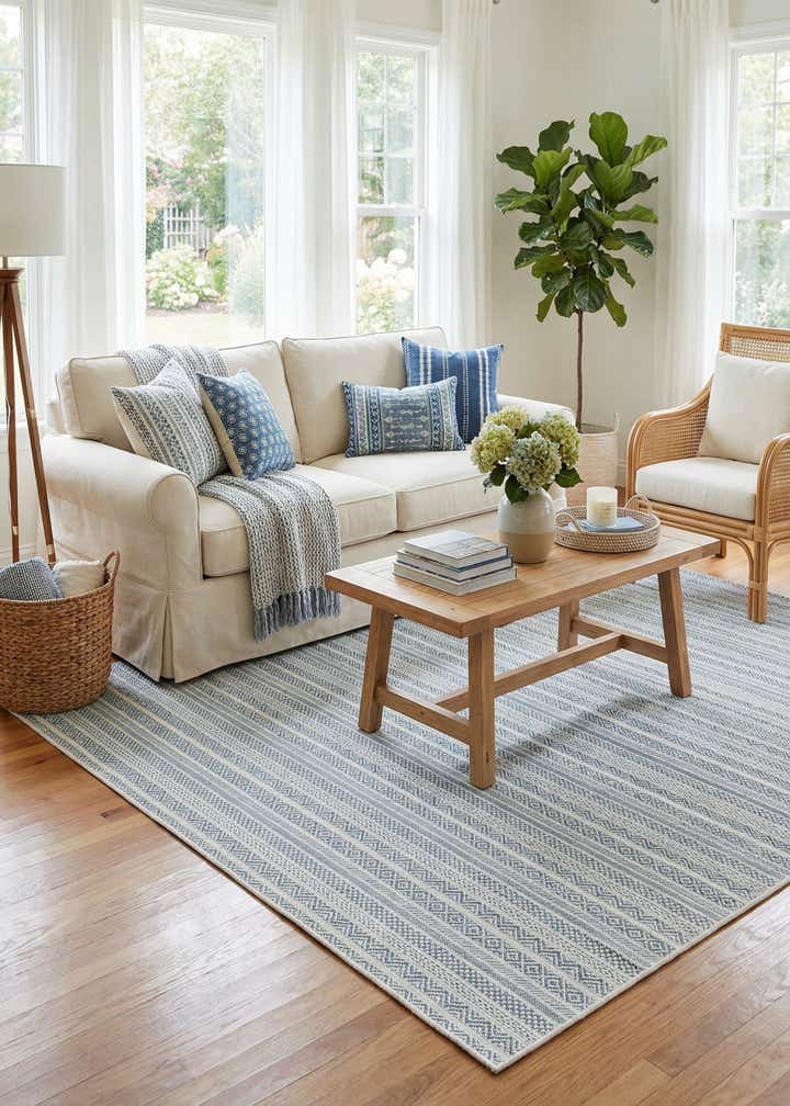7' 10 x 7' 10 Easy-Clean Striped Indoor / Outdoor Square Rug