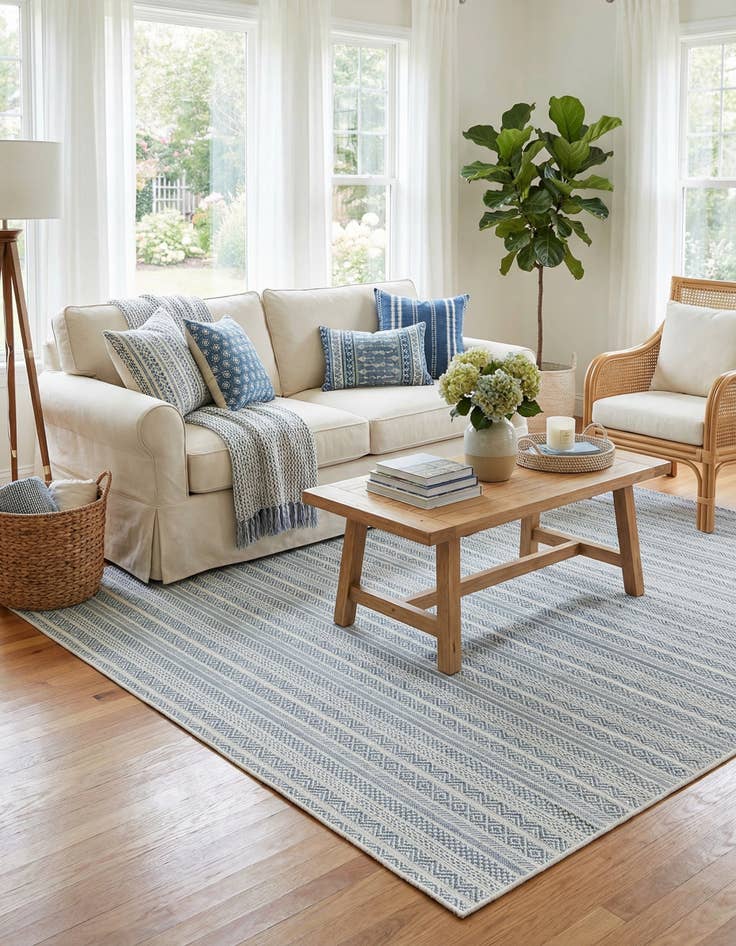 Detail image of 7' 10 x 7' 10 Easy-Clean Striped Indoor / Outdoor Square Rug