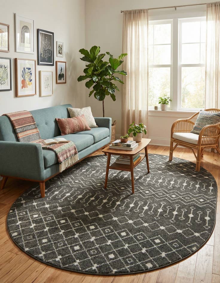 Detail image of  7' 10 x 10' Moroccan Trellis Oval Rug