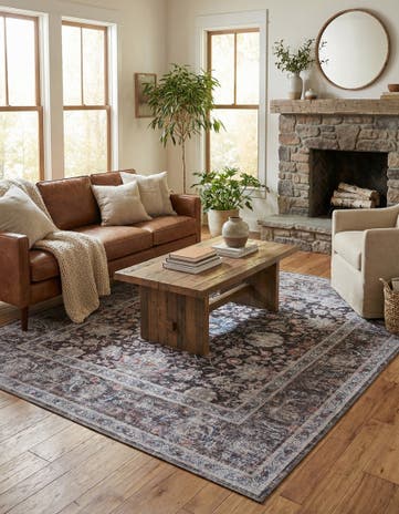 Pecan Brown Washable Yara Square Rug