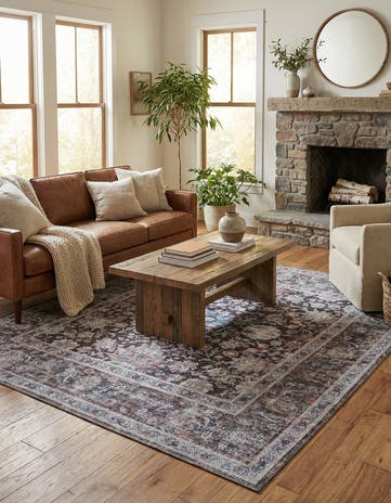 Pecan Brown Washable Yara Square Rug