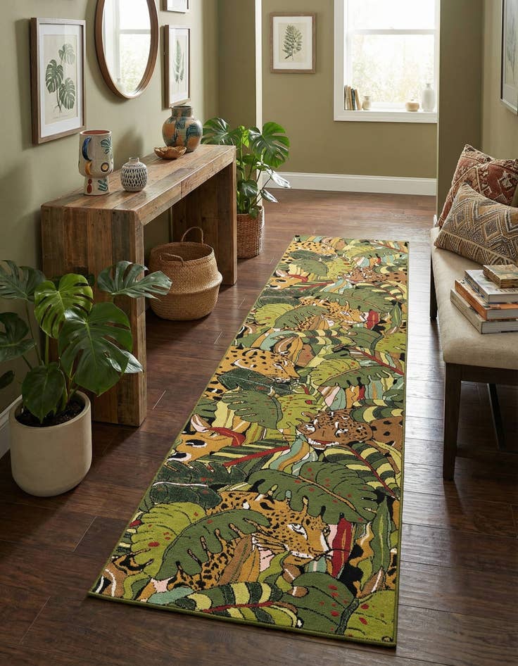 Detail image of 2' 7 x 12'  Washable Botanical Indoor / Outdoor Runner Rug