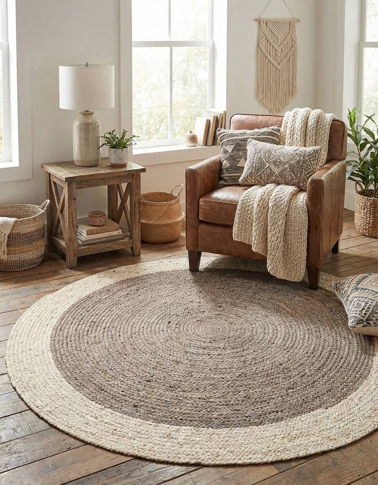 Detail image of 5' 1 x 5' 1  Hand Braided Jute Round Rug