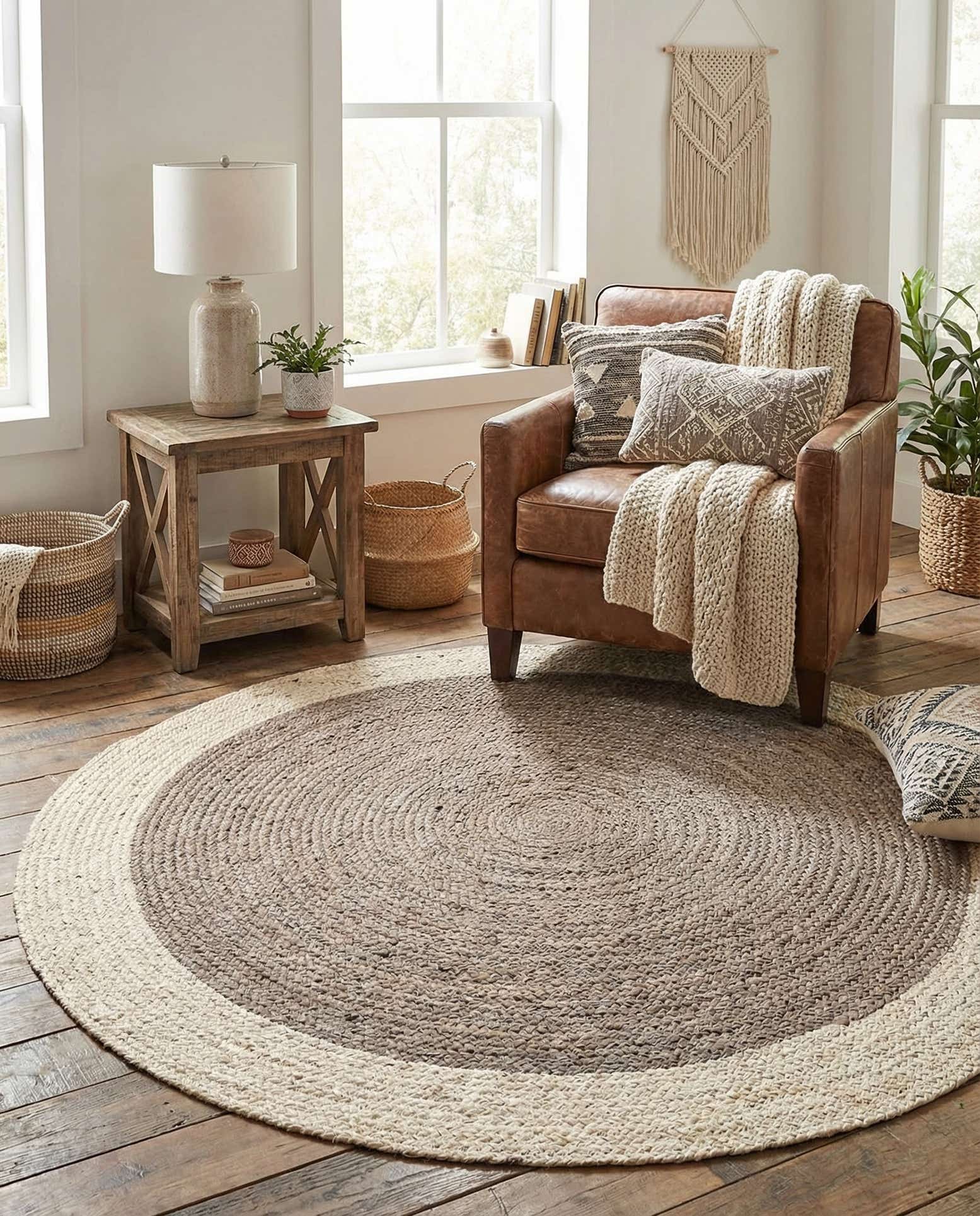 5' 1 x 5' 1 Handmade Braided Jute Round Rug