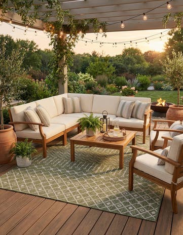 Green Easy-Clean Lattice Indoor / Outdoor Rug