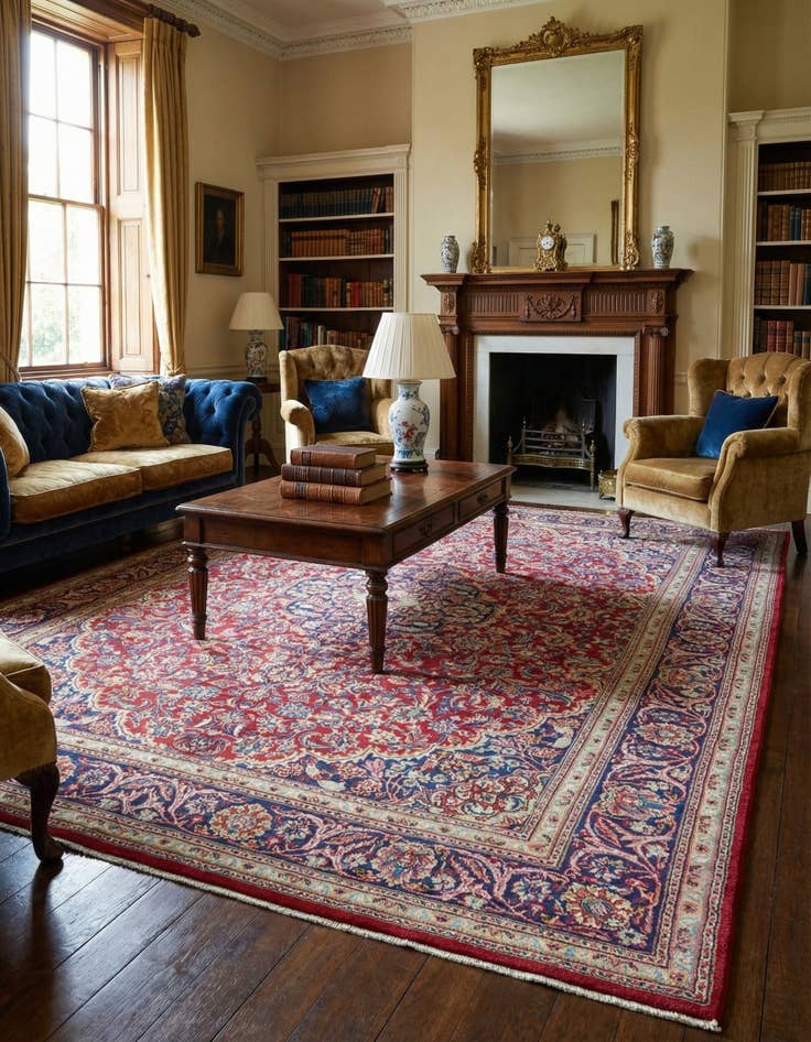 Detail image of 9' 6 x 12' 9  Hand Knotted Kashan Persian Wool Rug