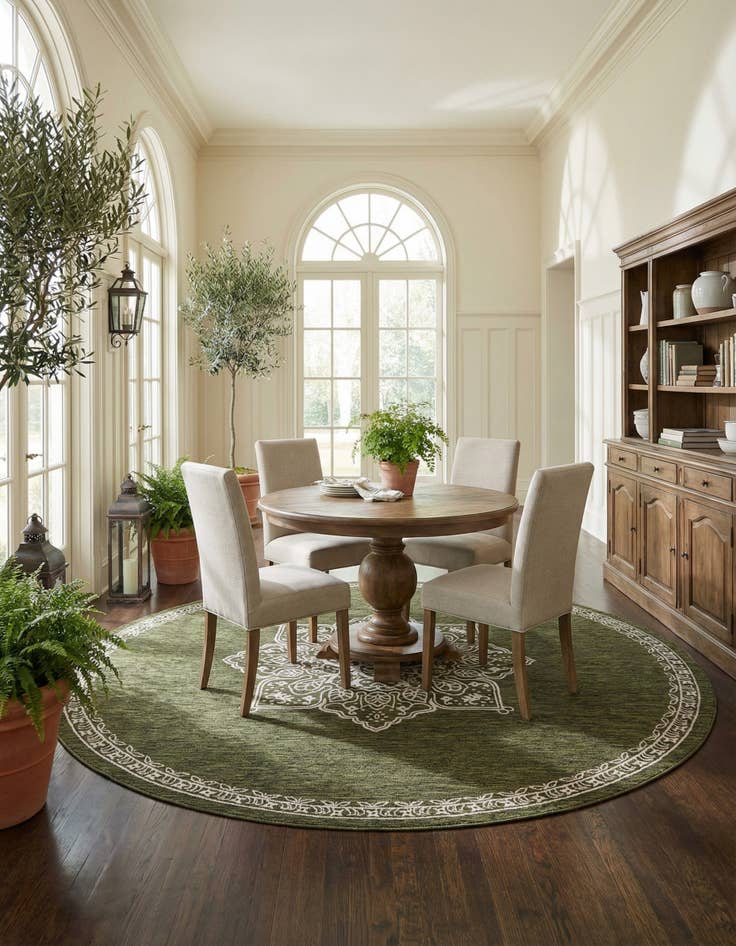 Detail image of 12' x 12'  Washable Traditional Indoor / Outdoor Round Rug