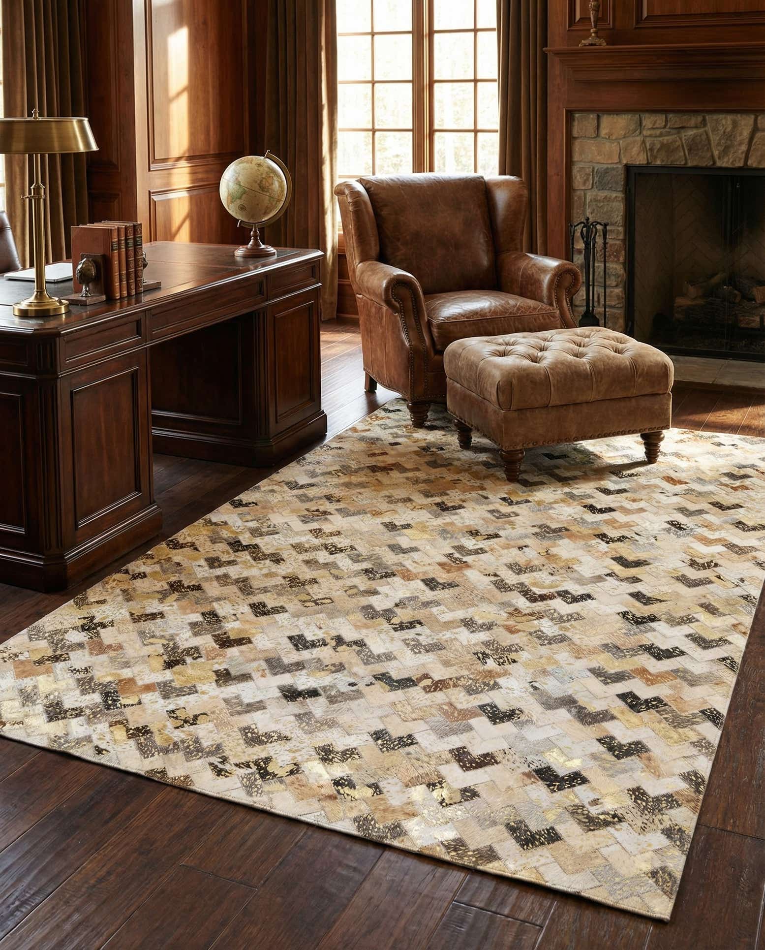 4' 10 x 8' Cowhide Leather Rug