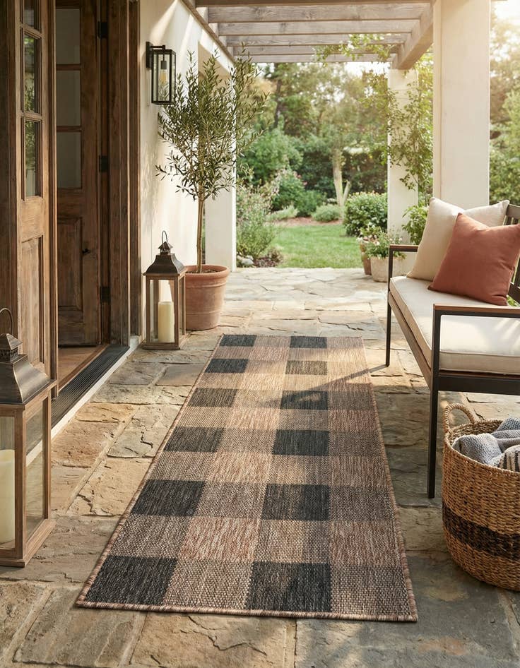 Detail image of 2' x 6' Easy-Clean Checkered Indoor / Outdoor Runner Rug