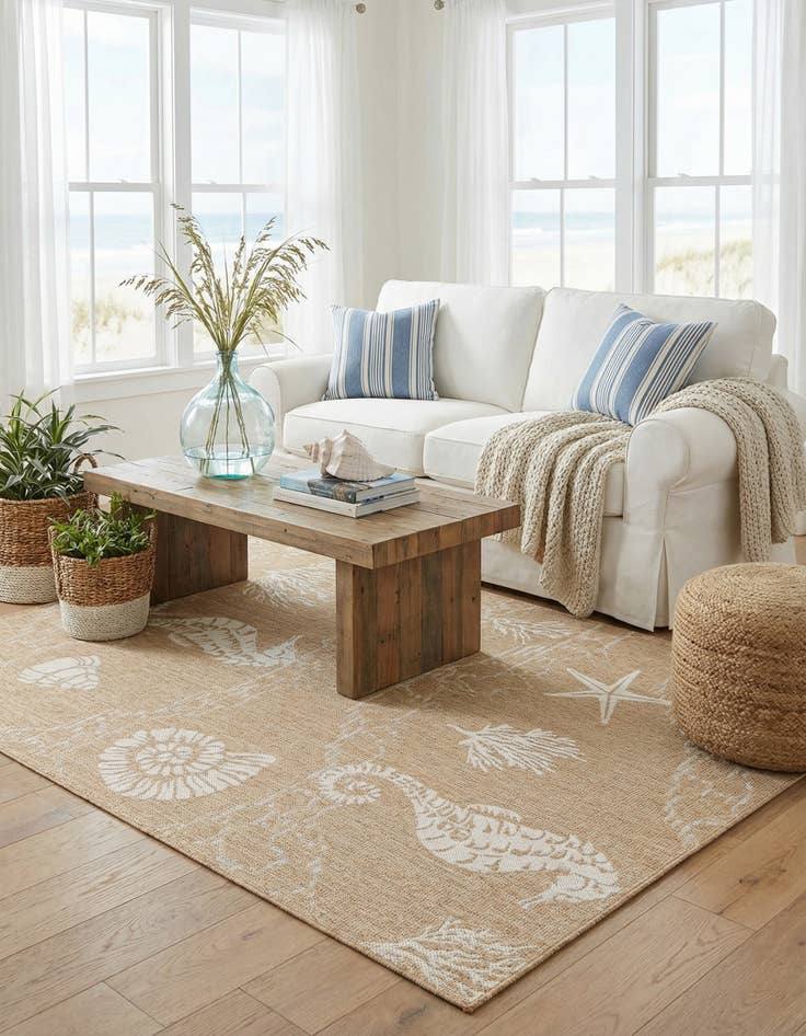 Detail image of 5' 3 x 8'  Washable Coastal Indoor / Outdoor Rug