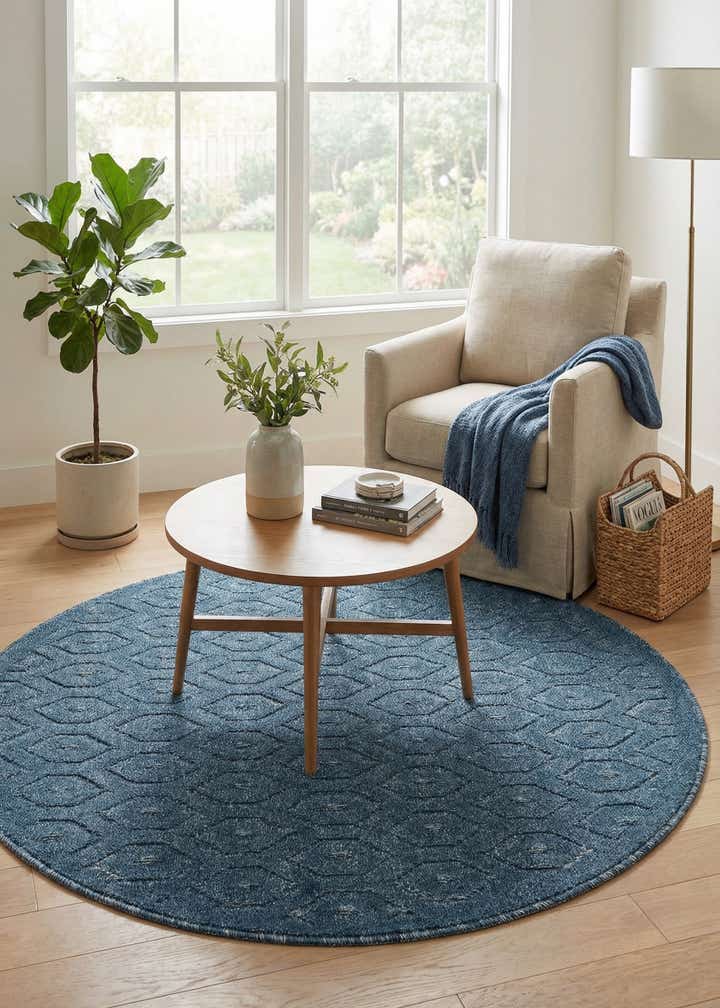 4' x 4' Easy-Clean Trellis Textured Indoor / Outdoor Round Rug
