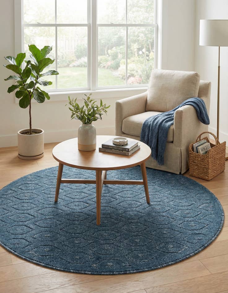 Detail image of 4' x 4'  Washable Trellis Textured Indoor / Outdoor Round Rug