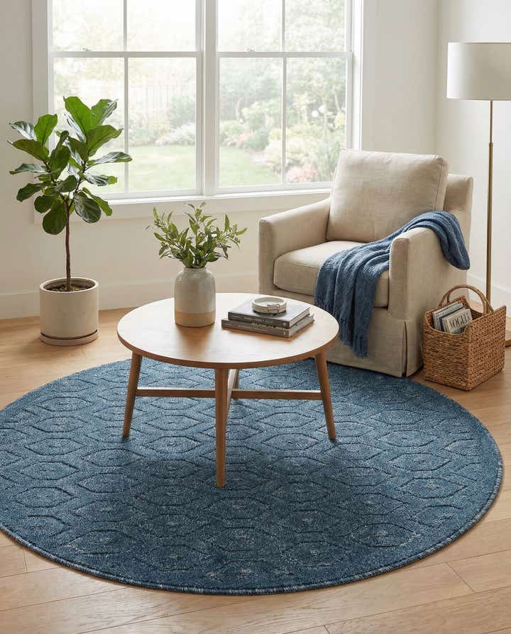 4' x 4' Easy-Clean Trellis Textured Indoor / Outdoor Round Rug