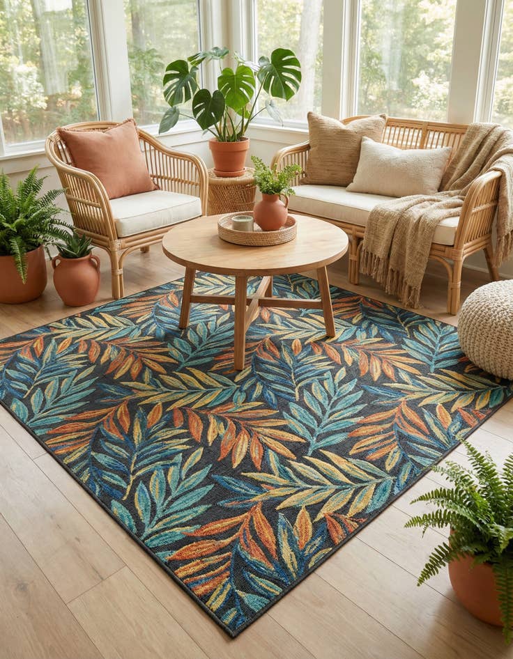 Detail image of 5' 3 x 5' 3  Washable Belize Indoor / Outdoor Square Rug