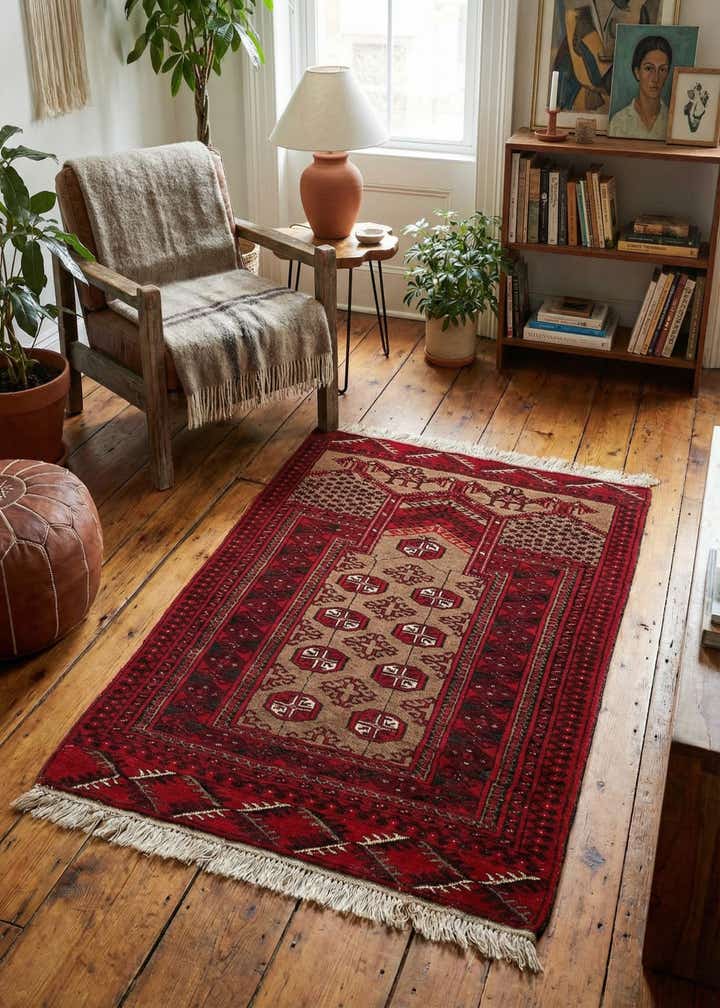2' 8 x 3' 10 Hand Knotted Afghan Ersari Wool Rug