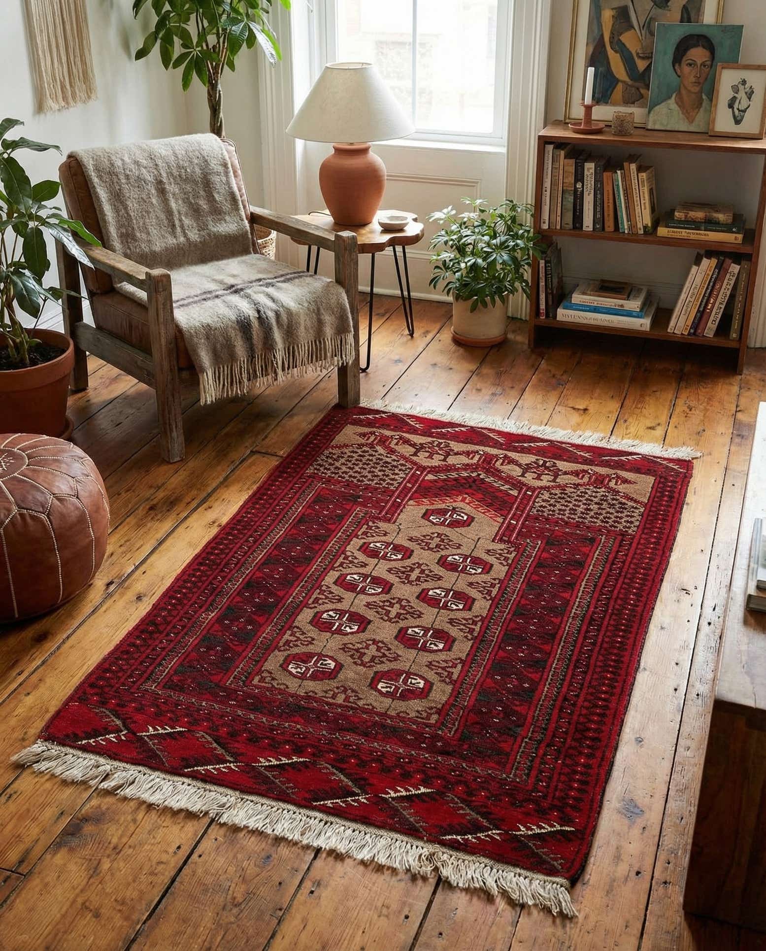 2' 8 x 3' 10 Hand Knotted Afghan Ersari Wool Rug