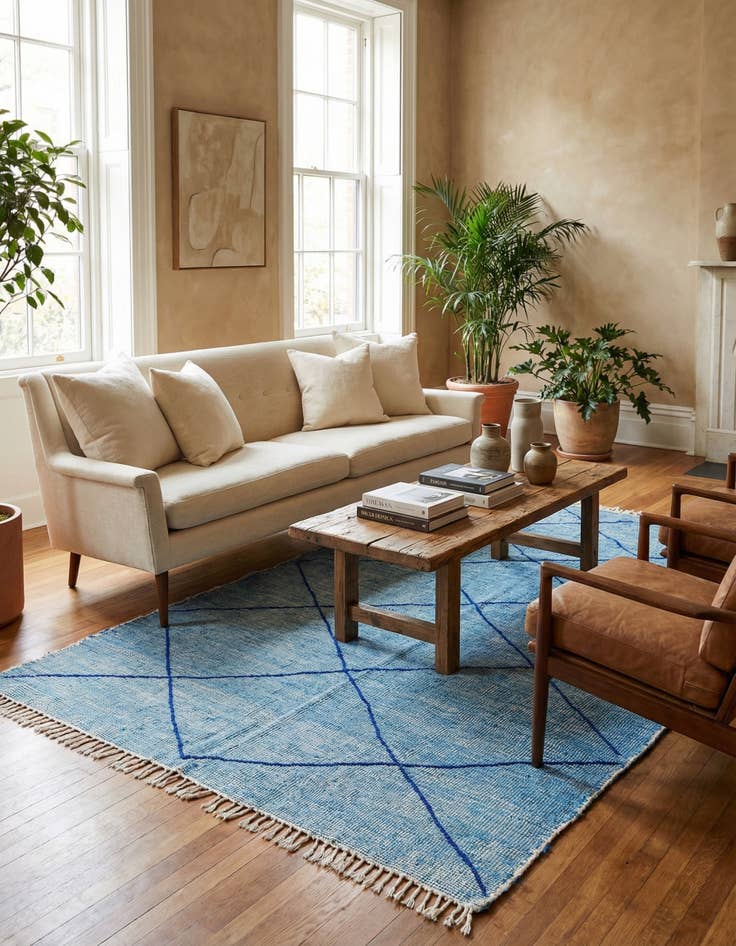 Detail image of  4' 8 x 7' 9  Hand Knotted Moroccan Wool Rug