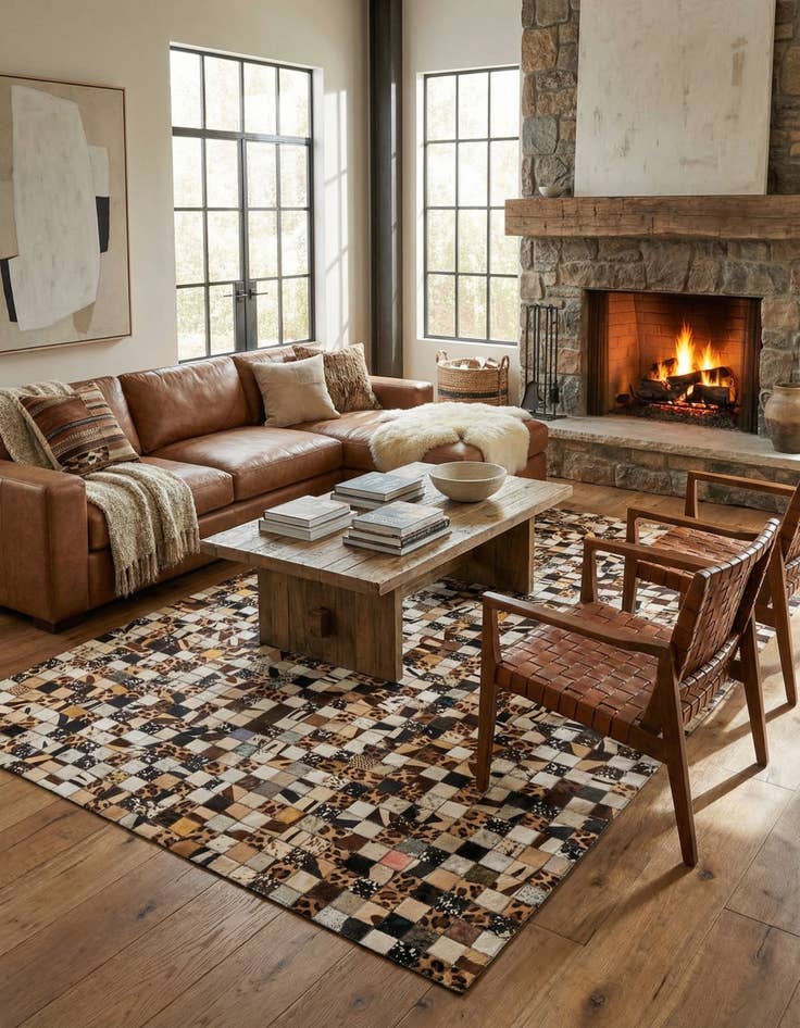 Detail image of 5' 2 x 8' 1 Cowhide Leather Rug