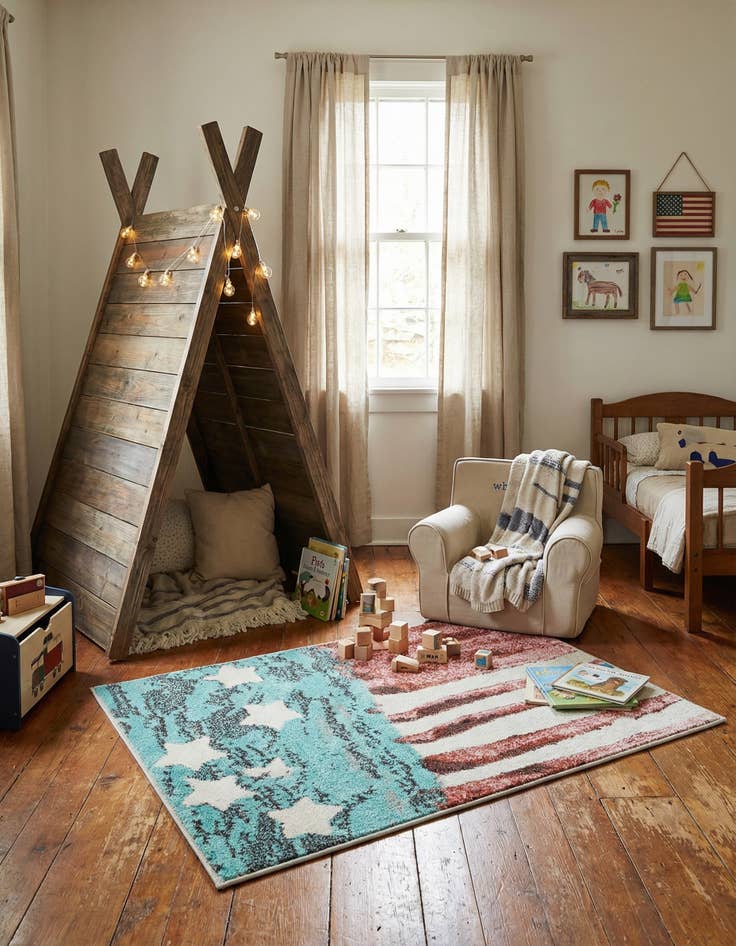 Detail image of 2' 2 x 3' 1 American Flag Whimsy Kids Rug