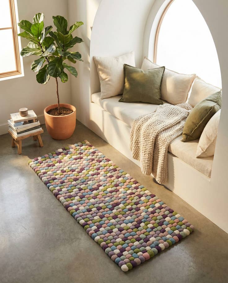 Detail image of 2' x 4' 1 Felt Ball Wool Runner Rug