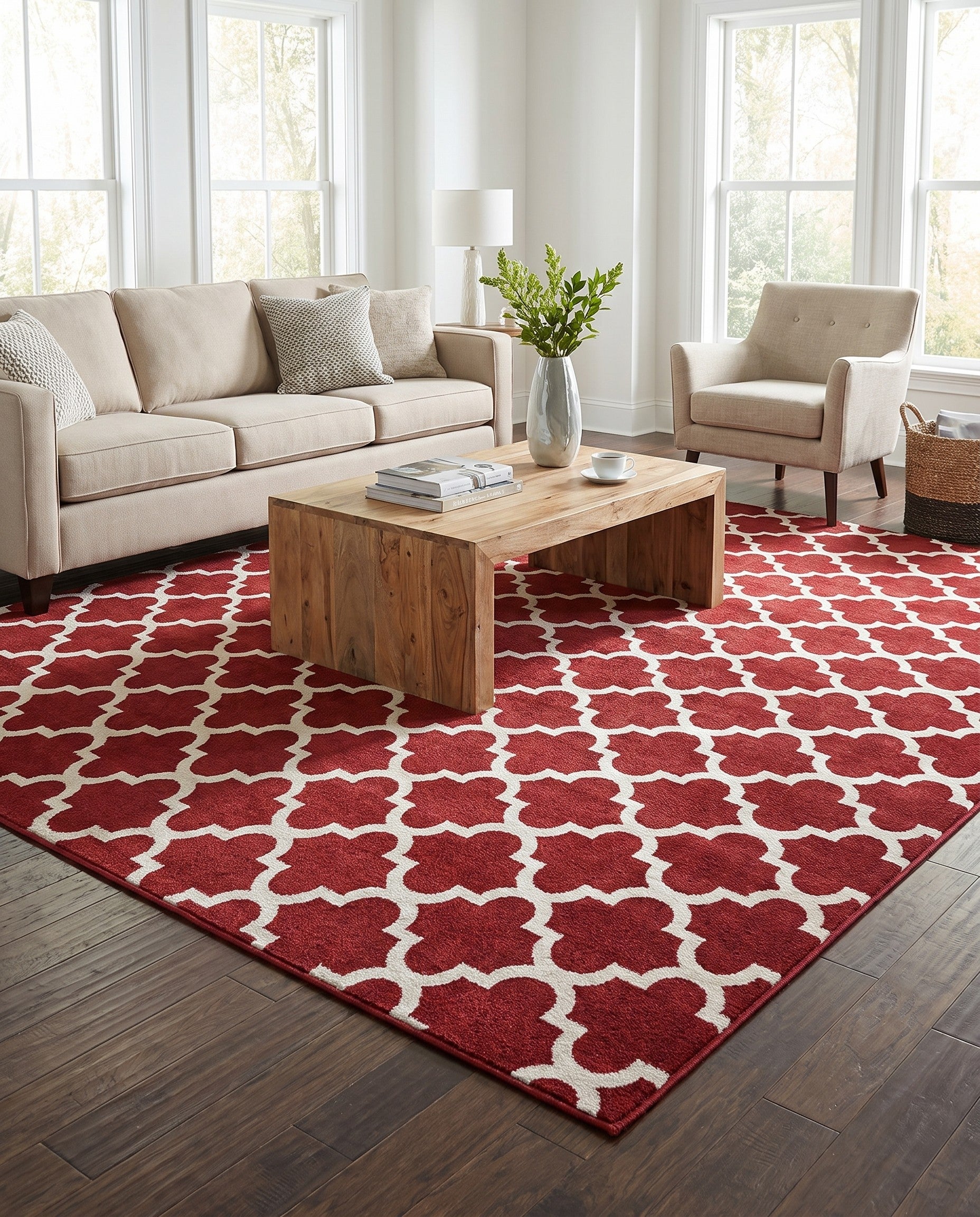 Dark Terracotta Lattice Square Rug